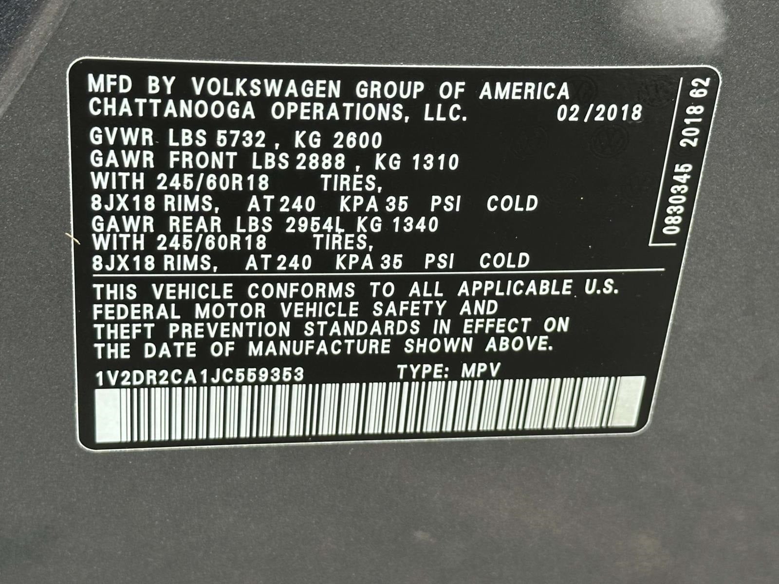 2018 Volkswagen Atlas 3.6L V6 SE w/Technology