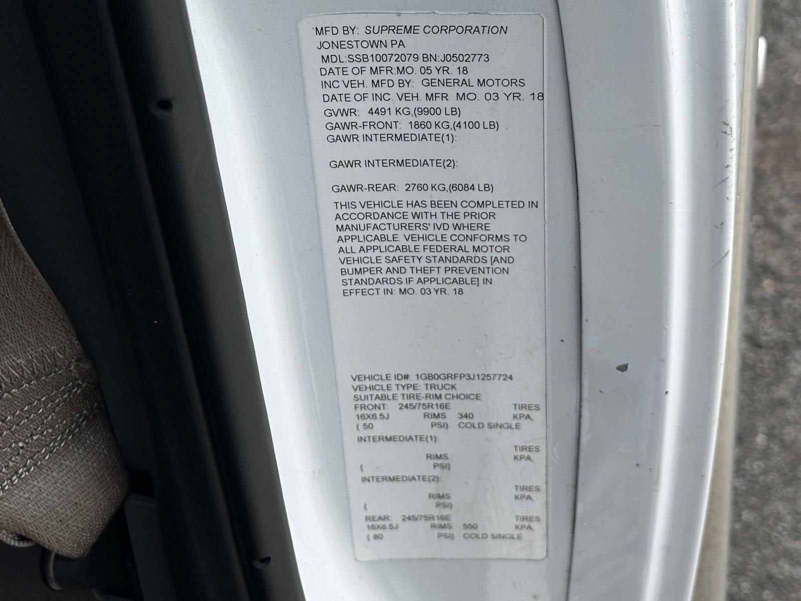 2018 Chevrolet Express Cutaway 3500 Work Van