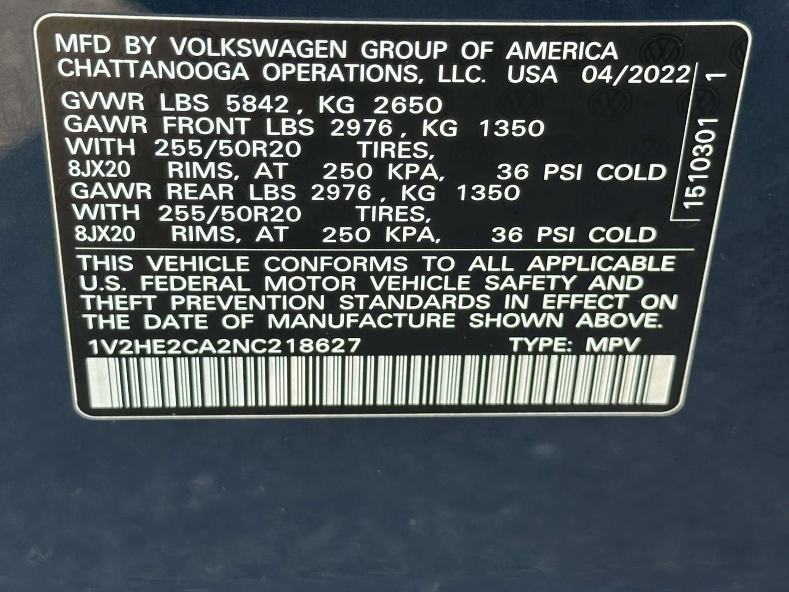 2022 Volkswagen Atlas Cross Sport 3.6L V6 SE w/Technology