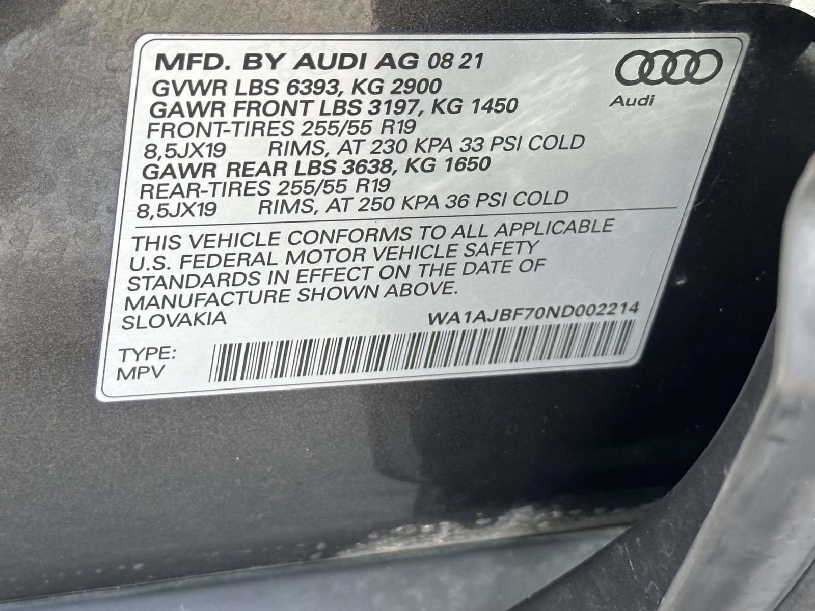 2022 Audi Q7 Premium 45 TFSI quattro Tiptronic